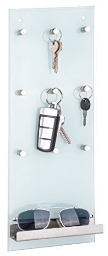 Spetebo Glas Schlüsselleiste mit Ablage - Schlüsselbrett mit 9 Metall Haken - Schlüsselablage Schlüsselboard