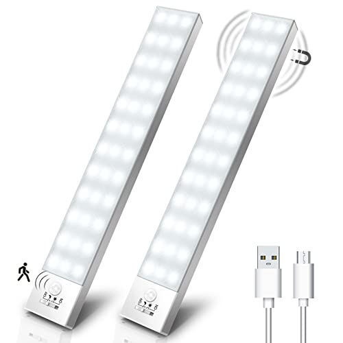 Schrankbeleuchtung LED mit Bewegungsmelder 2 Stück Schranklicht Schrankleuchte Led Leiste Batterie USB Wiederaufladbar...