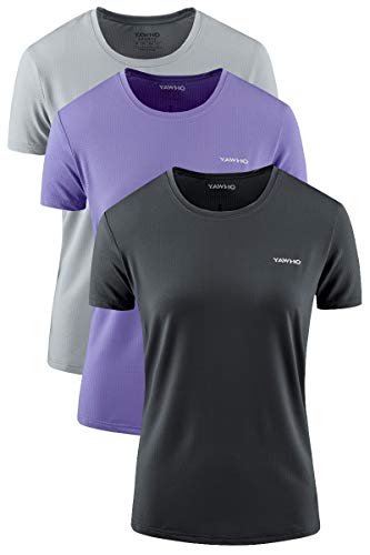 Damen Sport T-Shirt 3er Pack Funktionsshirt Laufshirt Fitness Shirt Trainingsshirt Kurzarm Rundhals Atmungsaktiv...