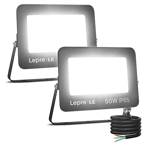 Lepro 50W LED Strahler Außen 2 Stücke, 4250LM Superhell Außenstrahler, IP65 Wasserdicht LED Fluter, 5000K Kaltweiß...