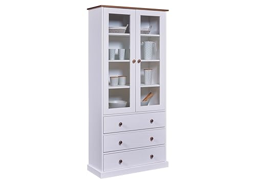 Inter Link – Vitrinenschrank – Buffet-Schrank - Geschirrschrank - Esszimmerschrank - Landhausstil – Massivholz FSC...