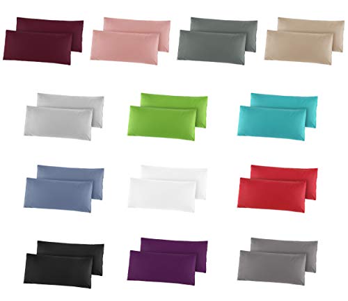 2er Pack Baumwolle Renforcé Kissenbezug, Kissenbezüge, Kissenhüllen 40x80 cm in 15 modernen Farben Grau