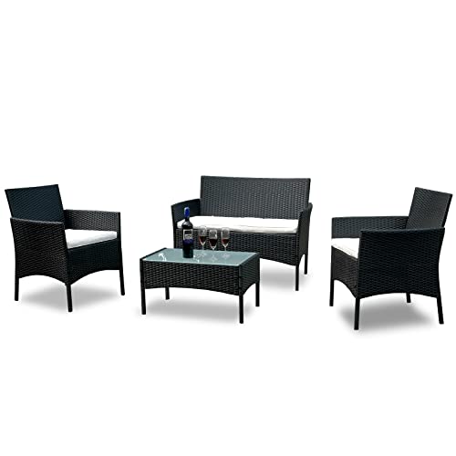 Yakimz Polyrattan Sitzgruppe, Gartenmöbel Set, Schwarz, 7-teilige Balkonmöbel inkl. Sitzpolster und Tisch,...