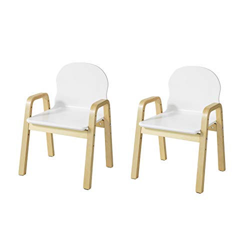 SoBuy KMB24-Wx2 2er Set Stuhl höhenverstellbar Stühlchen mit Armlehnen und Rückenlehne weiß Sitzhöhe 23-35cm