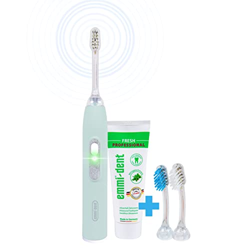 emmi®-dent Metallic elektrische Ultraschall Zahnbürste (Starter-Set Pastellgrün) I Ideal für empfindliche Zähne &...