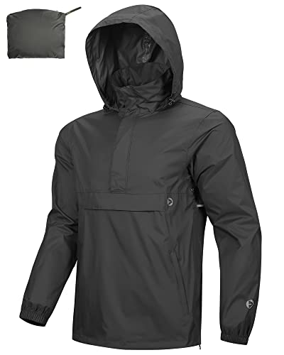 Outdoor Ventures Herren Regenjacke Wasserdichter Pullover mit Kapuze Packbare Reflektierende Jacke Leichte Fahrrad...