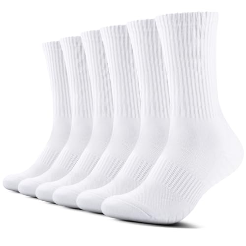 TUUHAW Socken Herren Damen 6 Paar Sportsocken Atmungaktive tennissocken,Weiß 43-46