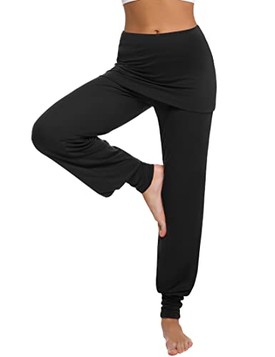 Terecey Yogahose Damen Lang mit Rock Yoga Hose Damen Baumwolle Lockere Hosen Bequeme Freizeithose Weite Jogginghose für...