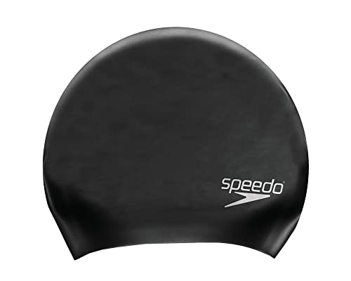 Speedo Langhaar-Schwimmkappe, bequeme Passform, hydrodynamisches Design, wasserdichte Mütze, schwarz, Männer oder...