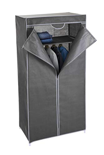 Spetebo Stoff Kleiderschrank grau 160 cm - Stoffschrank Faltschrank Campingschrank Faltkleiderschrank Garderoben Schrank