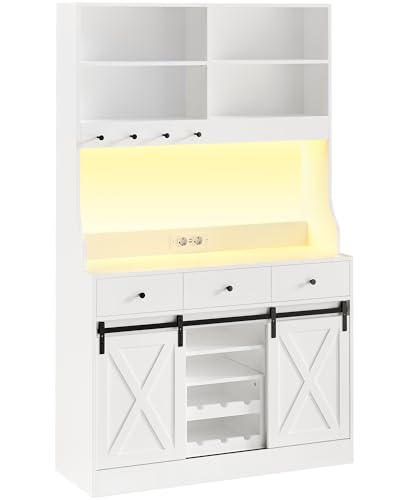 Küchenschrank, Sideboard mit LED-Beleuchtung, Steckdose, Buffetschrank, Abnehmbares Weinregal, 3 Schubladen,...