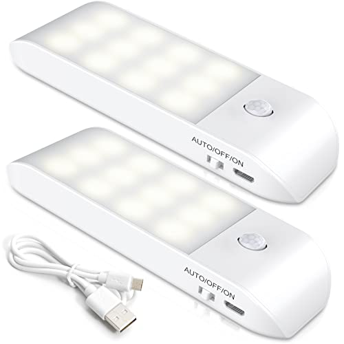 LED Nachtlicht mit Bewegungsmelder und Dämmerungssensor, [2 Stück] 12LED Aufladbar USB mit 3 Modi(Auto/ON/OFF),...