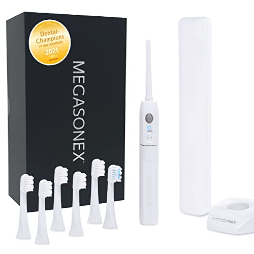 MEGASONEX Ultraschall-Zahnbürste M8 Set - Mit 2 Vibrations-Stufen - zusätzlich inkl. 4x Bürstenköpfe Soft