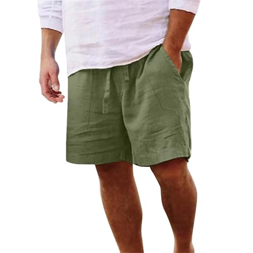 Yageshark Shorts Herren Sommer aus Leinen Leichte Luftige Einfarbige Lockere Passform Freizeit Kurze Hose(Grün,M)