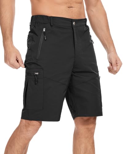 LVCBL Herren Kurze Hosen Cargo Shorts Herren Sommer Wandershorts mit Multi Taschen Schwarz 3XL