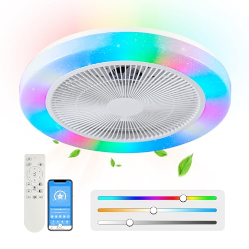 AHXIAOZN RGB Deckenlampe mit Ventilator Fan, Leiser Moderne Ventilator mit Licht, Dimmbar LED Lampe mit Ventilator, RGB...
