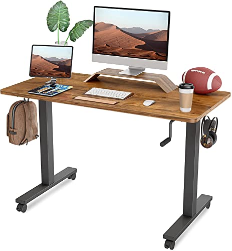 FEZIBO Kurbel höhenverstellbarer Schreibtisch, 120 x 60 cm manueller Stehschreibtisch, Schreib Tisch mit Griff, Home...