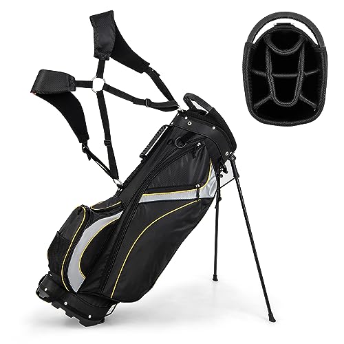 COSTWAY Golfbag, Golf Stand Bag mit Standfüßen, Regenhaube & 8-facher Unterteilung, tragbare Pencil Bag mit Kopfteil &...