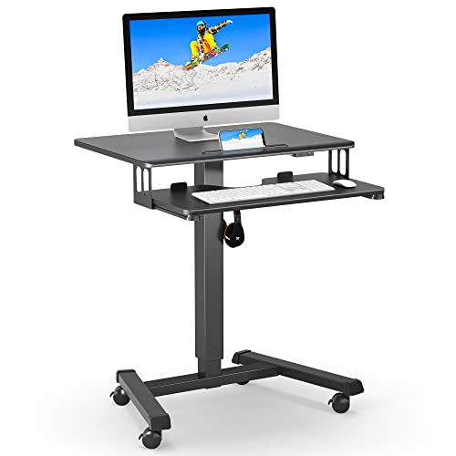 BONTEC Mobiler Schreibtisch mit 4 Rollen, Stehpult Höhenverstellbar 65×45cm Mobile Workstation, Laptoptisch mit...