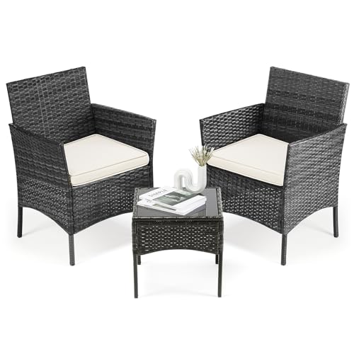 DUMOS Rattan Gartenmöbel Set, Wasserfest und Atmungsaktiv Terrassenmöbel, Balkonmöbel mit 2 Armlehnstühlen,...