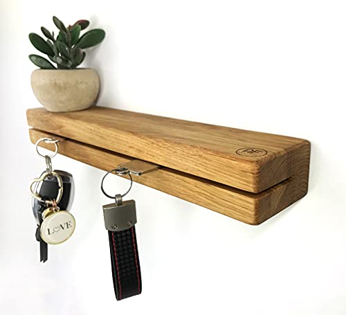 Schlüsselbrett Holz mit Ablage - Schlüsselboard aus Eiche - Schlüsselhalter Key Organizer Wand Aufbewahrung Wall