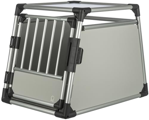 TRIXIE Hunde-Transportbox, Aluminium, M–L: 63 × 65 × 90 cm, hellgrau/silber, mit rutschfester Liegematte,...