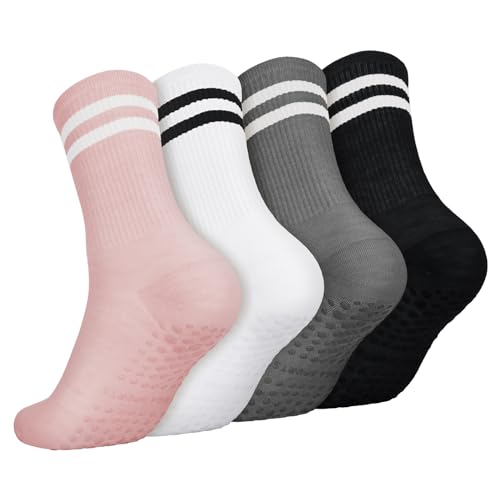 Apricitie 4 Paare Rutschfeste Socken Damen Grip Yoga Socken 35-42 Pilates Socken Antirutsch Sportsocken mit Noppen...