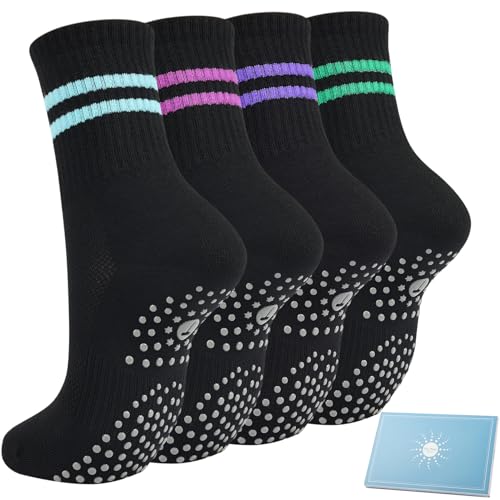 Toes Home Stoppersocken Yoga Socken Damen 39-42, 4 Paar Sportsocken Rutschfeste Socken mit Noppen Antirutschsocken für...