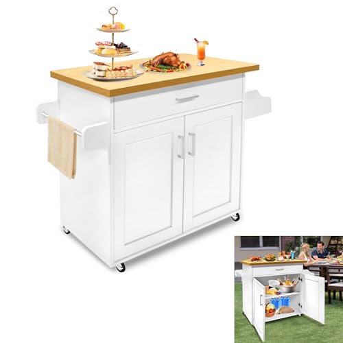 CEEDIR Küchenwagen mit Rollen Bewegliche Küchenschrank mit Schublade & Handtuchhalter & Gewürzboardaus &...