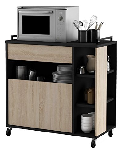 Küchenwagen Eiche mit schwarz #357283 Küchentrolley Schublade Holz Rollen