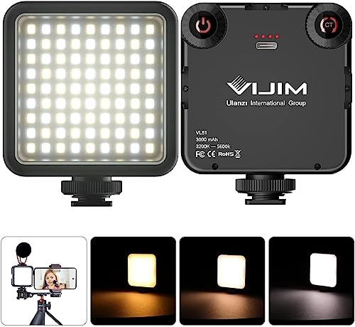 ULANZI VL81 Videoleuchte 81 LEDs Videolicht mit Cold Shoe, Foto Licht 3200K-5600K Farbtemperatur Helligkeit Einstellbar...