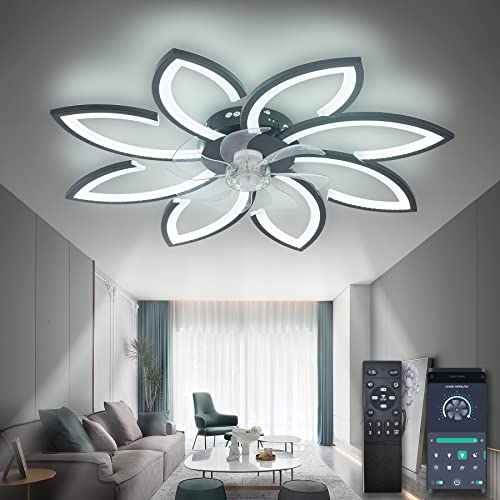 ycwdcz Deckenventilator mit Beleuchtung und Fernbedienung App, Lampe mit Ventilator Leise, Blume Modernes Design,...