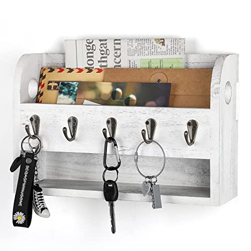 PINPON Schlüsselbrett mit Ablage, schlüsselhalter Vintage, Schlüsselbrett Holz Weiß, Schlüsselboard Wandorganizer...