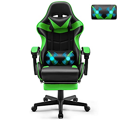 Soontrans Gaming Stuhl Massage Gaming Sessel mit Fußstütze, Ergonomischer Gamer Stuhl mit Kopfstütze...