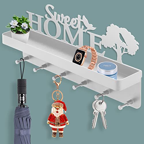 Splonary Schlüsselbrett mit Ablage,Home Sweet Home Schlüsselbrett Weiß Selbstklebender Schlüsselboard 6 Haken,...