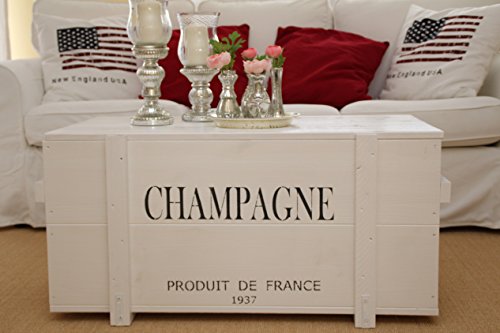 Uncle Joe´s Truhe Champagne Couchtisch Truhentisch im Vintage Shabby chic Style aus Massiv-Holz in Weiss mit Stauraum...