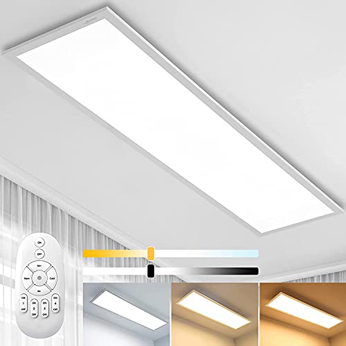 Dimmbar LED Deckenleuchte Panel 100x25 cm mit Fernbedienung, 28W Flach Deckenlampe mit Stark Leuchtkraft Licht, 2700K -...