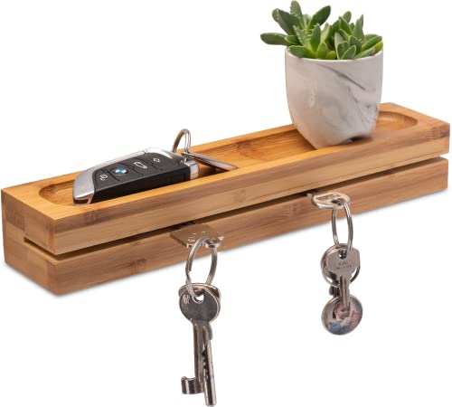 Schlüsselboard aus Bambus, Schlüsselbrett Ablage 29,5x6x4,5 cm Holz Schlüsselhalter Schlüsselleiste