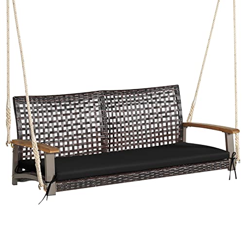 LIFEZEAL 2-Sitzer Rattan Hängeschaukel, Hängebank Gartenschaukel mit Sitzkissen, Doppelschaukel aus PE-Rattan mit...