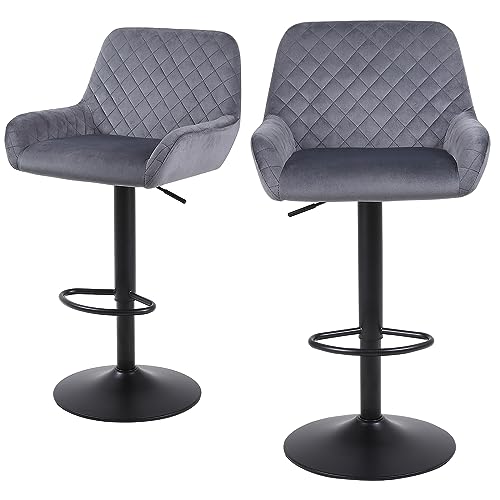 ralex-chair Barhocker 2er Set, Höhenverstellbare Drehbare Barhocker aus Samtstoff, Frühstücks-Esshocker mit...