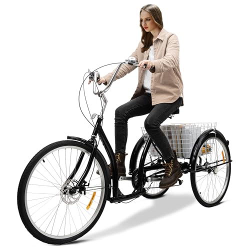 czyuRachel 26'' Adult Tricycle, Erwachsene Dreirad Shopping Cruise Trike 6 Geschwindigkeit 3 Rad Fahrrad Mit Korb
