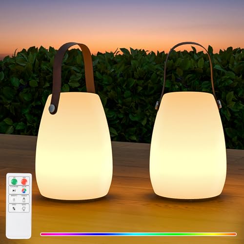 RWWR 2 Stück LED Outdoor Lampe Tischlampe Klein Kabellos Tischlampe 8 Farben Akku Tischleuchte Dimmbar mit...