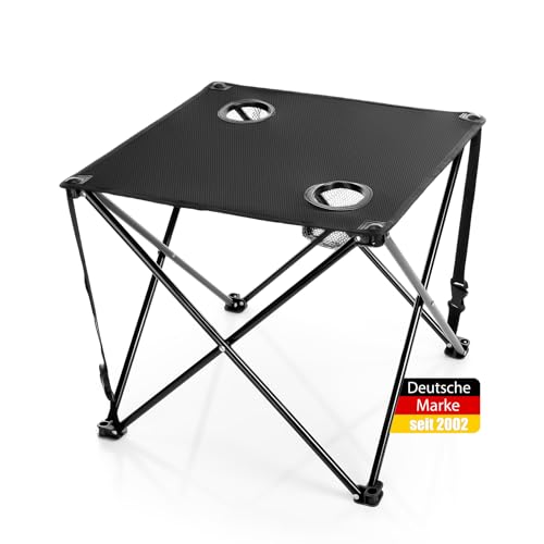 BigDean Campingtisch faltbar mit 2 Getränkehaltern Schwarz belastbar bis 30 kg – tragbarer & ultraleichter Tisch...