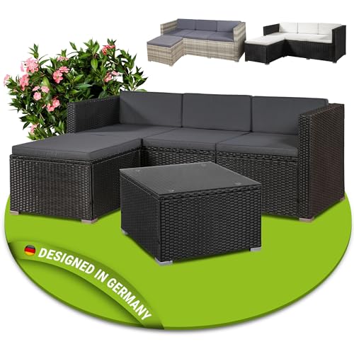 Juskys Polyrattan Lounge Punta Cana M für 3-4 Personen mit 3er Sofa, Sessel, Tisch & Kissen, Sitzgruppe für Garten,...