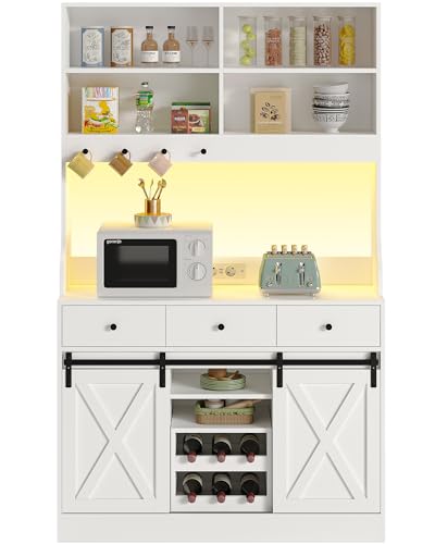 Küchenschrank, Sideboard mit LED-Beleuchtung, Steckdose, Buffetschrank, Abnehmbares Weinregal, 3 Schubladen,...