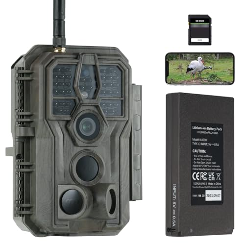 GardePro E8P Max Wildkamera WLAN, Wiederaufladbare 8000mAh Batterie, integrierte SD Karte, 48MP 1296P, E8PMB...