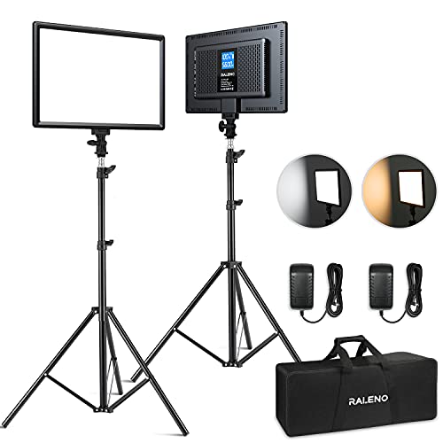 LED Video Kamera Licht, RALENO 2 Pack 384 LED Sanftes Videoleuchte mit 79' Einstellbarer Stativ Handtasche, 3200-5600K...