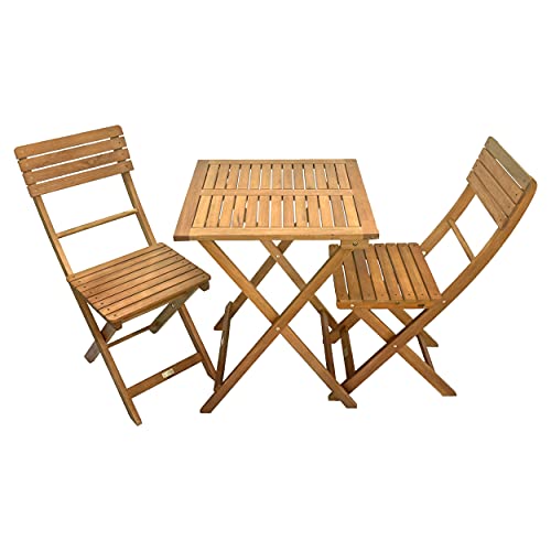 Balkonmöbel-Set aus Eukalyptus-Holz, 3-teliges Gartenmöbel Set (2 Stühle & 1 Tisch), klappbar, naturgeölt,...