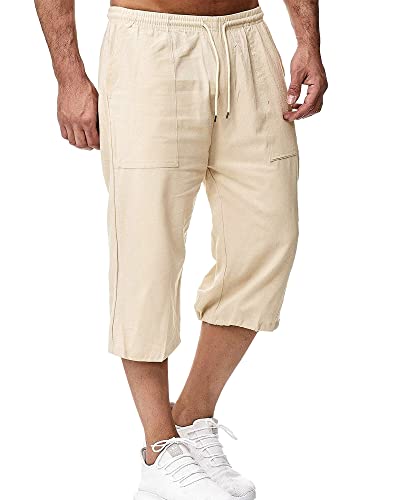 LVCBL Lässige Herren-Shorts mit elastischer Taille und Taschen Khaki XL