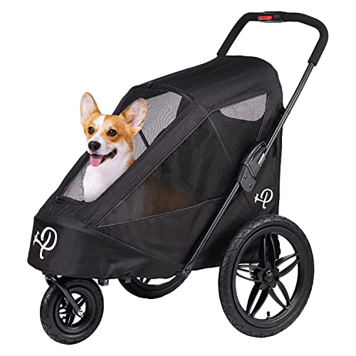 Petique Breeze Große Hundebuggy Hundewagen wandelbar Fahrradanhänger für Hunde mit Luftreifen, Schwarz, 1 Stück (1er...